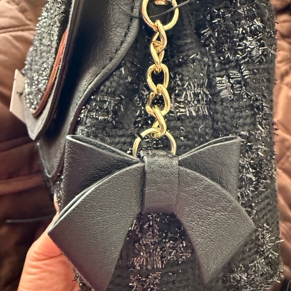NWT-Lauren Conrad Black Tweed Crossbody Purse - Picture 3 of 4